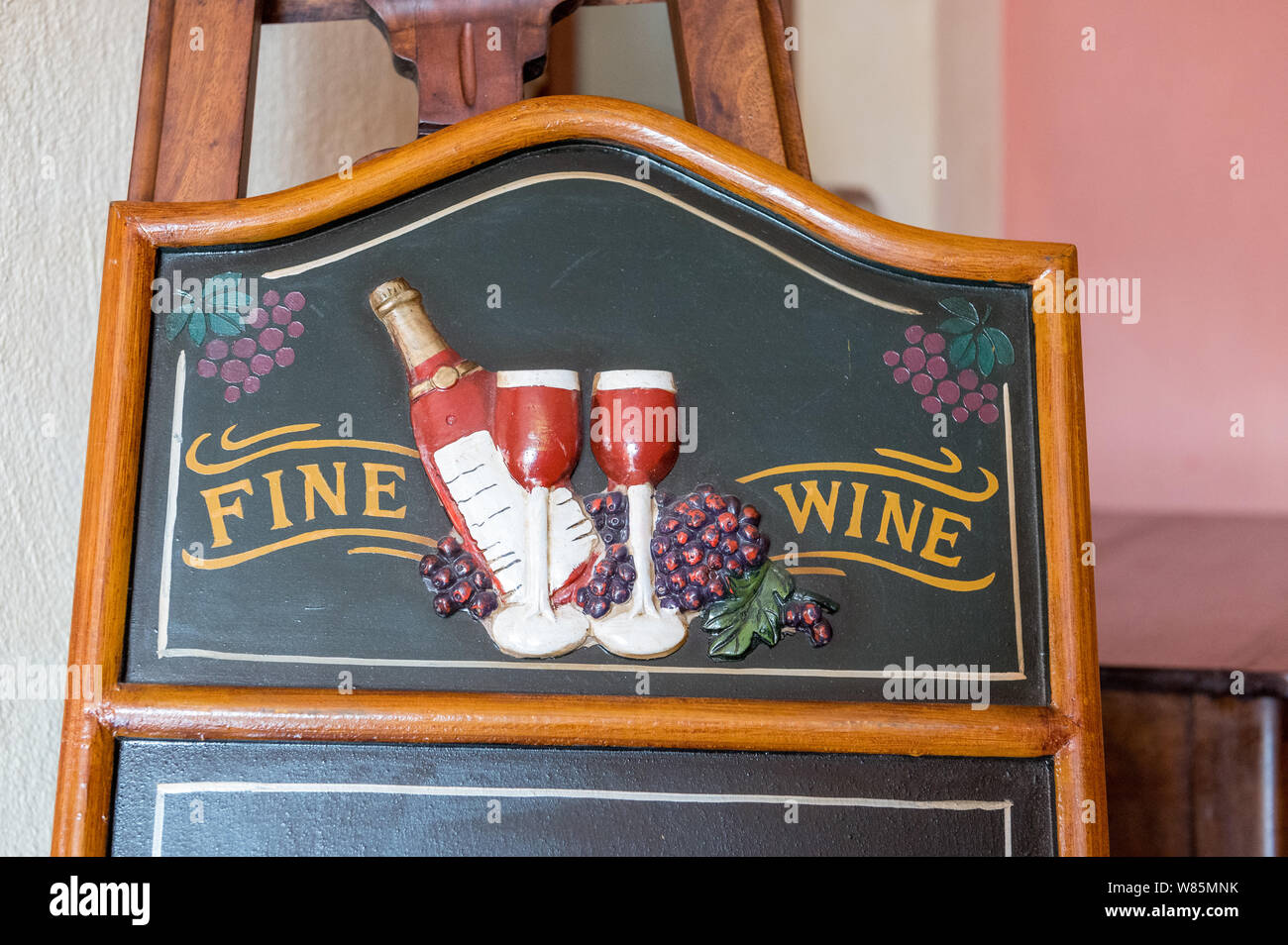 fine wine sign on restaurant entrance in Piedmont Stock Photo