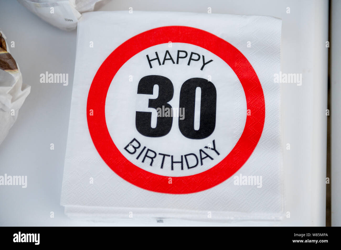 30 birthday sign on napkin Stock Photo