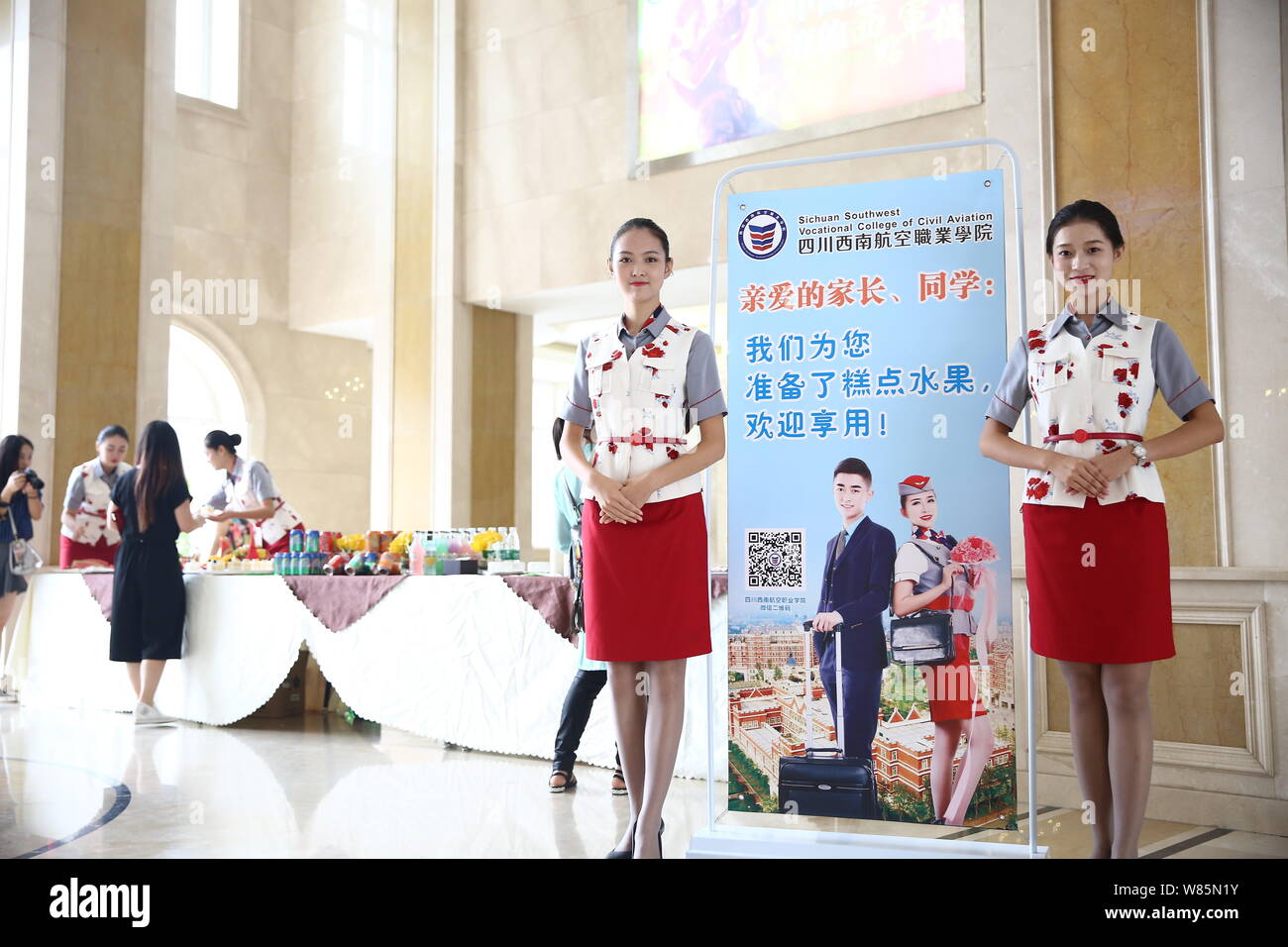 College students dressed in uniforms of air hostesses freshmen