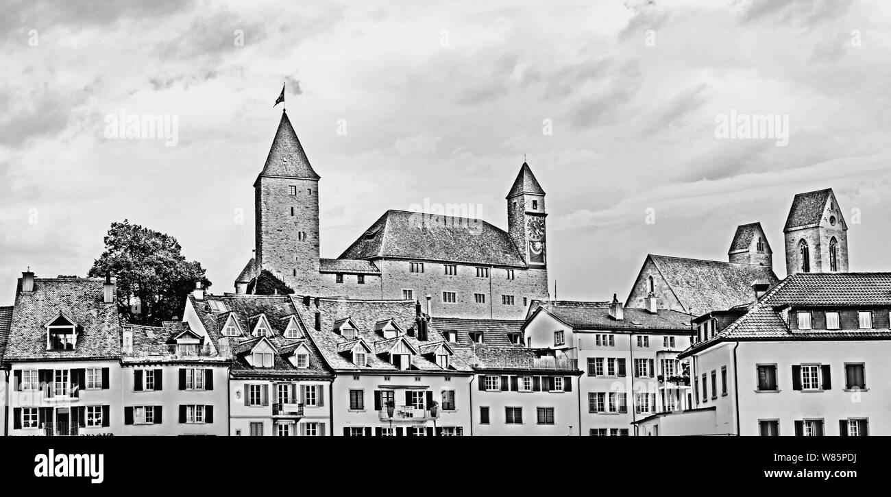 Rapperswil, SG / Switzerland - 3. August 2019:  skyline of the castle and historic old town of Rapperswil Stock Photo