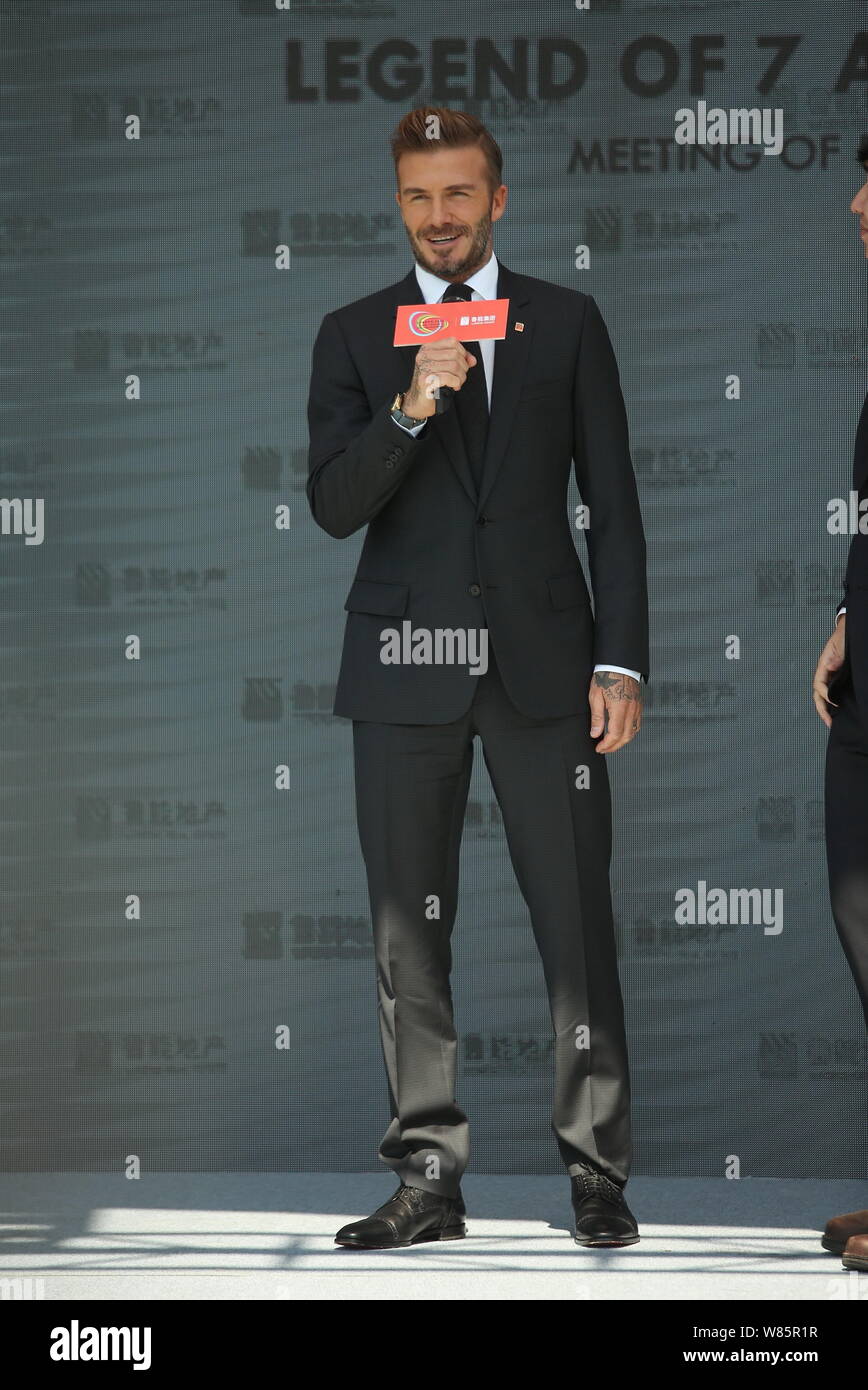 English Soccer Star David Beckham Attends A Press Conference For Luneng Group In Beijing China September 16 Stock Photo Alamy