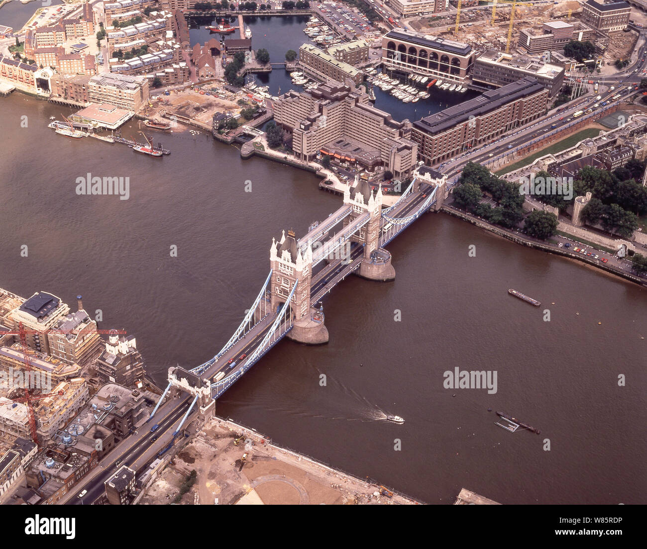 Aerial view of Tower Bridge and River Thames, City of London, Greater London, England, United Kingdom Stock Photo