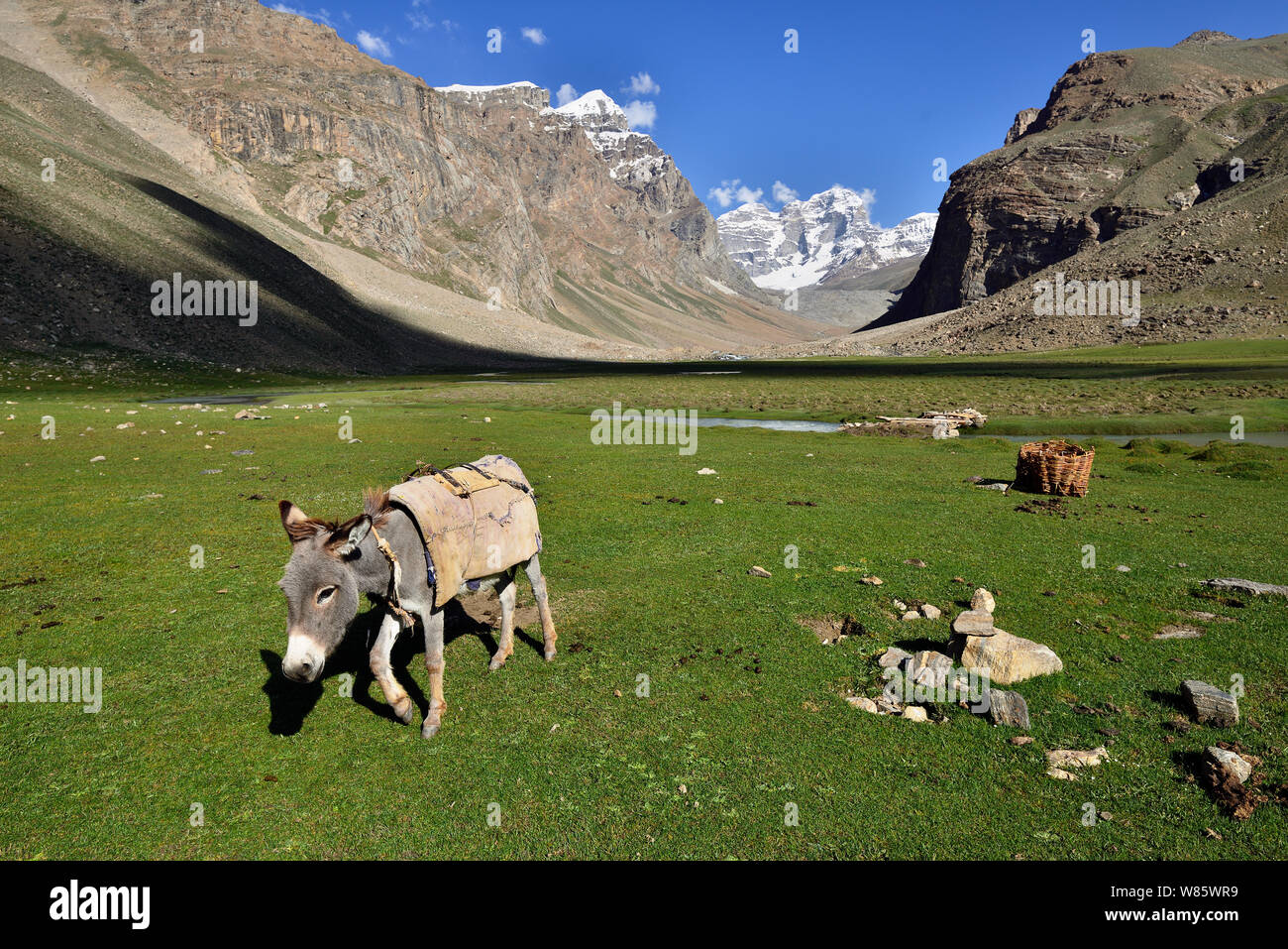 View on the Wakhan Valley in the Pamir mountain. View from the camp under the top of Marks, Tajikistan, Central Asia Stock Photo