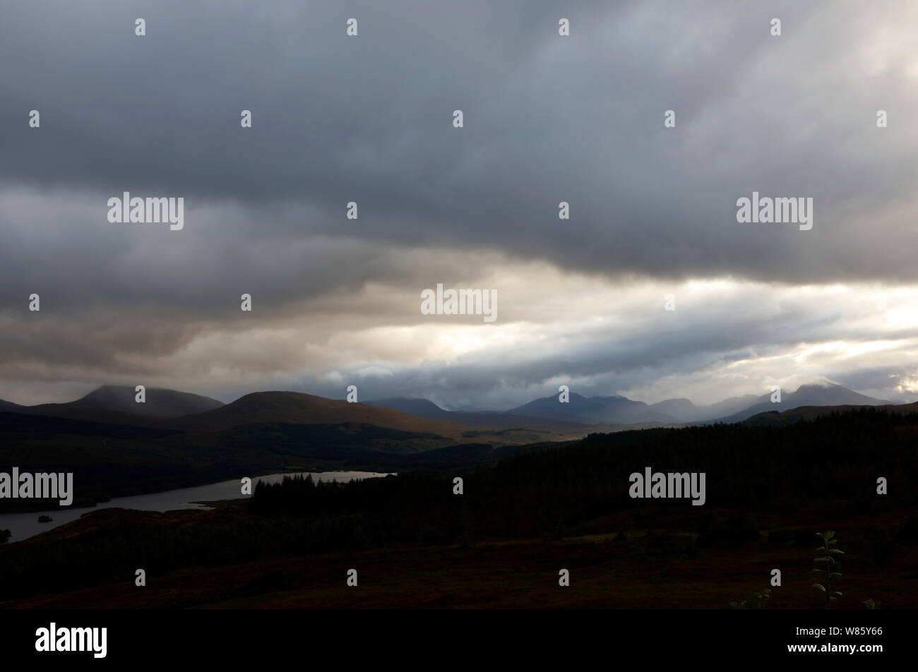 View along Loch Garry to the mountains of Knoydart, Lochaber, Scotland Stock Photo