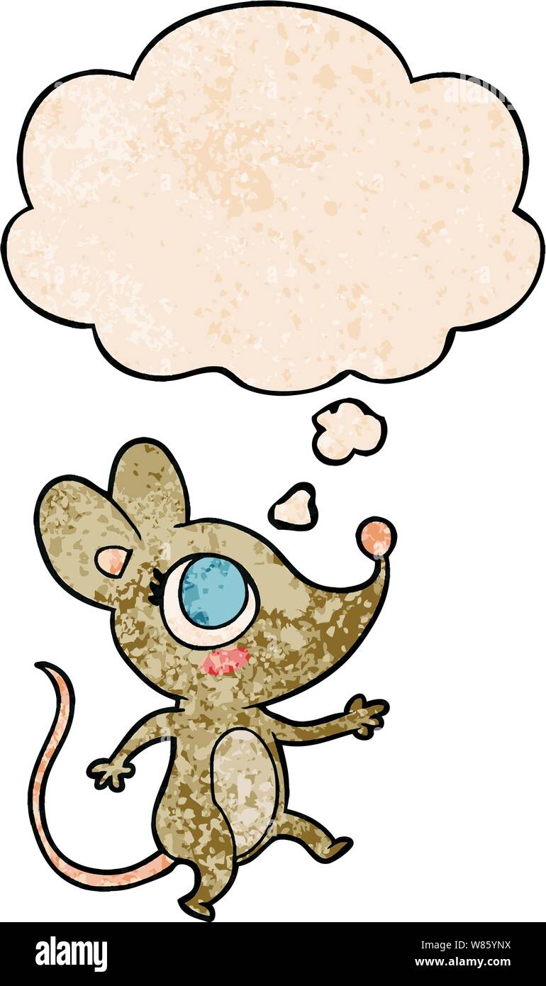 cartoon mouse with thought bubble in grunge texture style Stock Vector