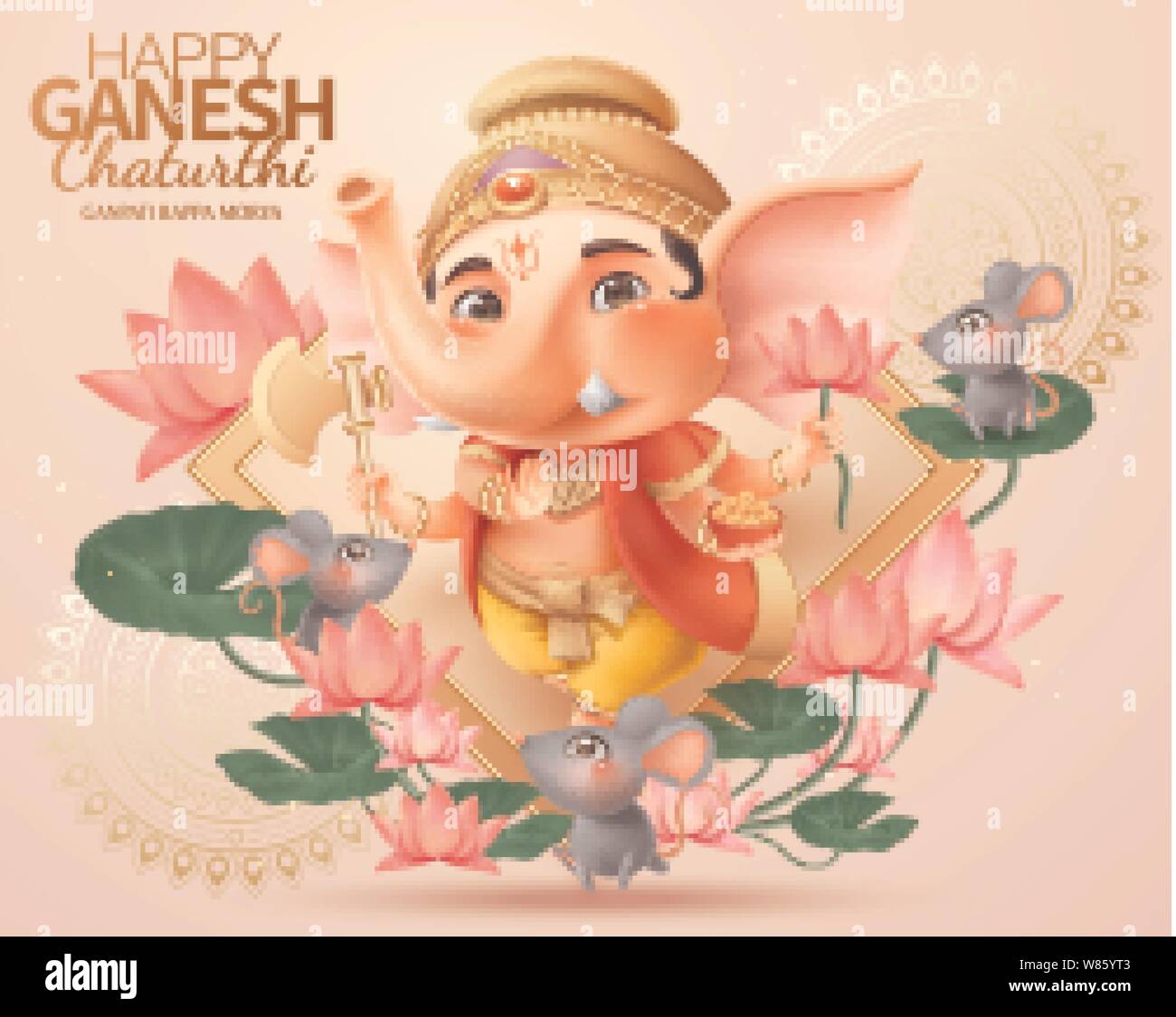 Happy Ganesh chaturthi design with lovely chubby Ganesha holding ...