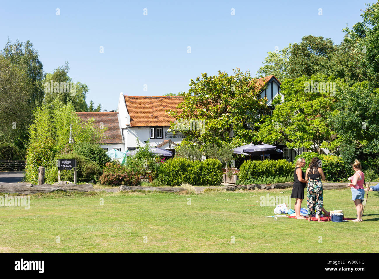 The Cricketers Pub Brasserie from Downside Common, Downside, Surrey, England, United Kingdom Stock Photo