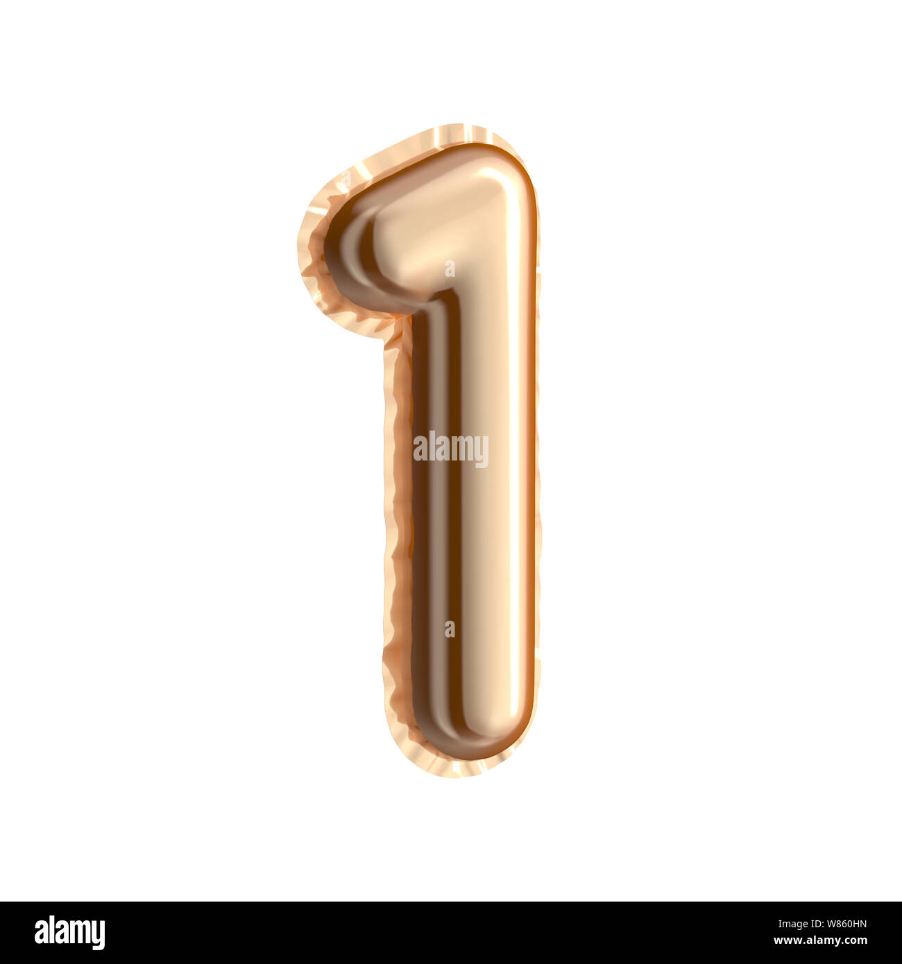 Golden color right tilt balloon number 1 isolated on white background ...