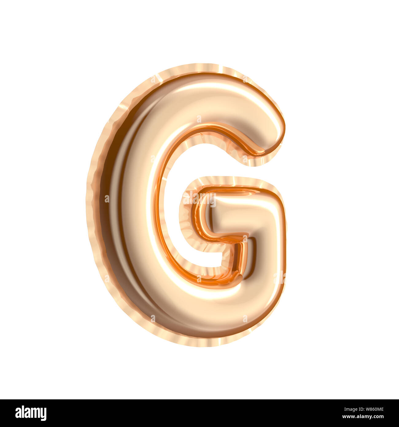 Golden color right tilt balloon letter G isolated on white background ...