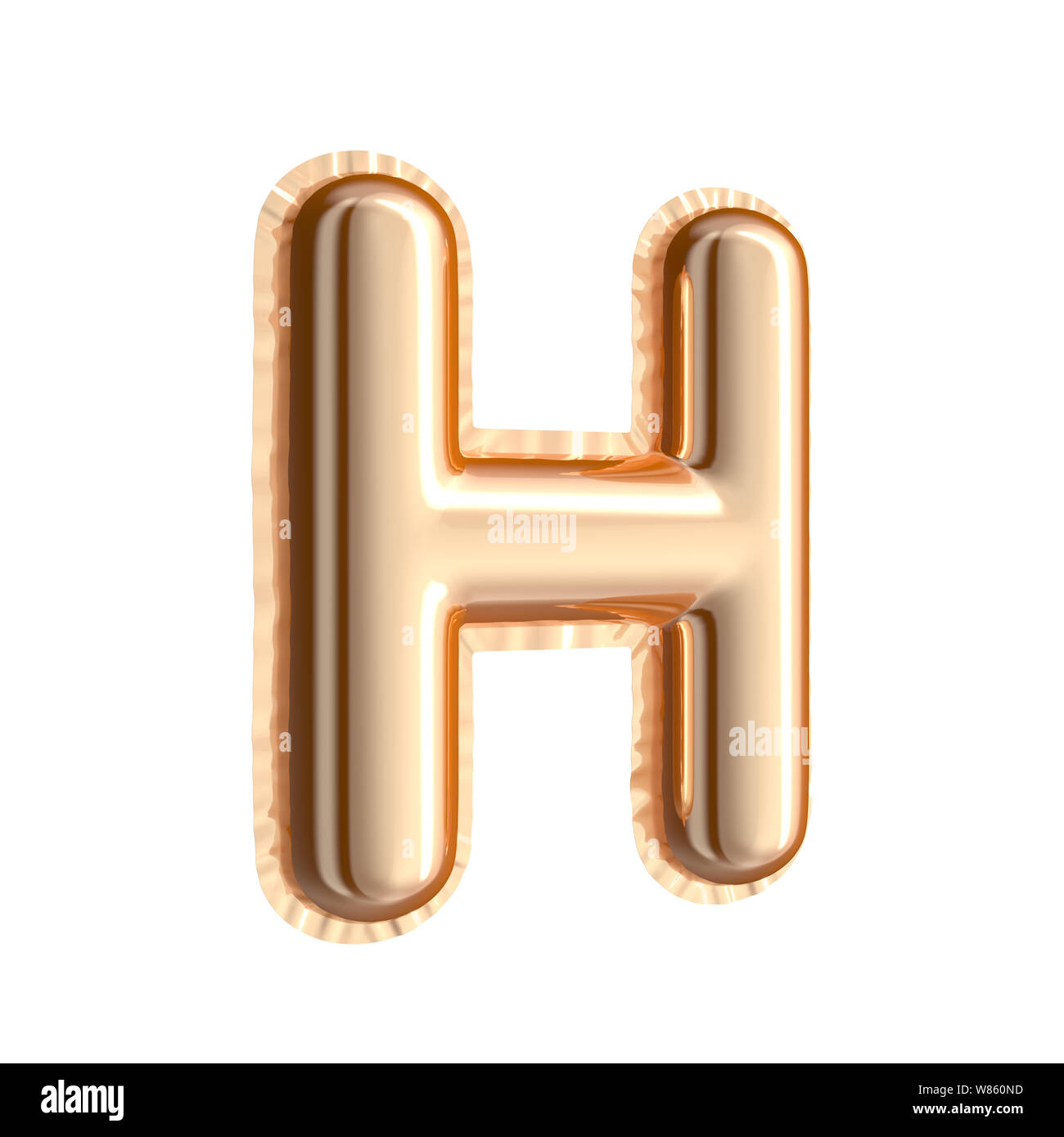 Golden color right tilt balloon letter H isolated on white background ...