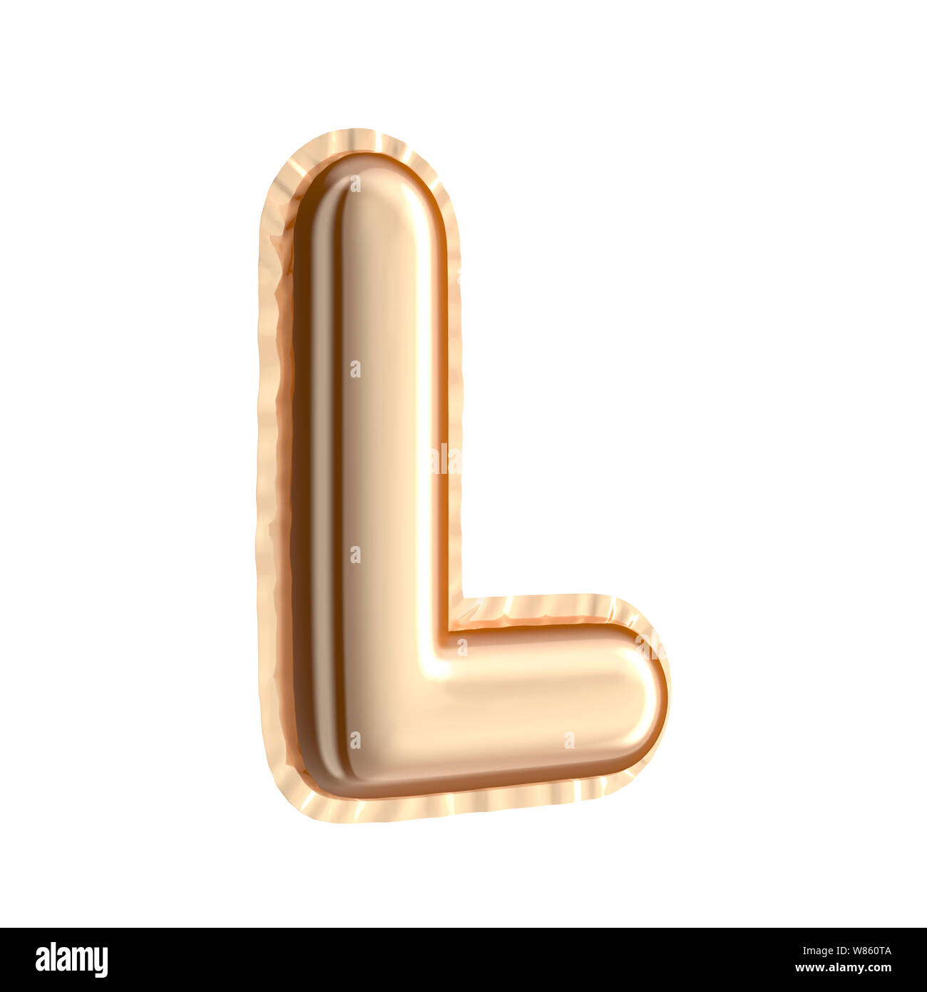 Golden color right tilt balloon letter L isolated on white background ...