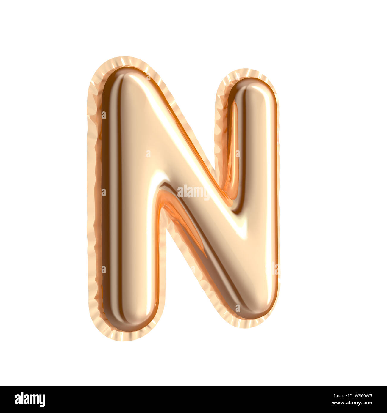 Golden color right tilt balloon letter N isolated on white background ...
