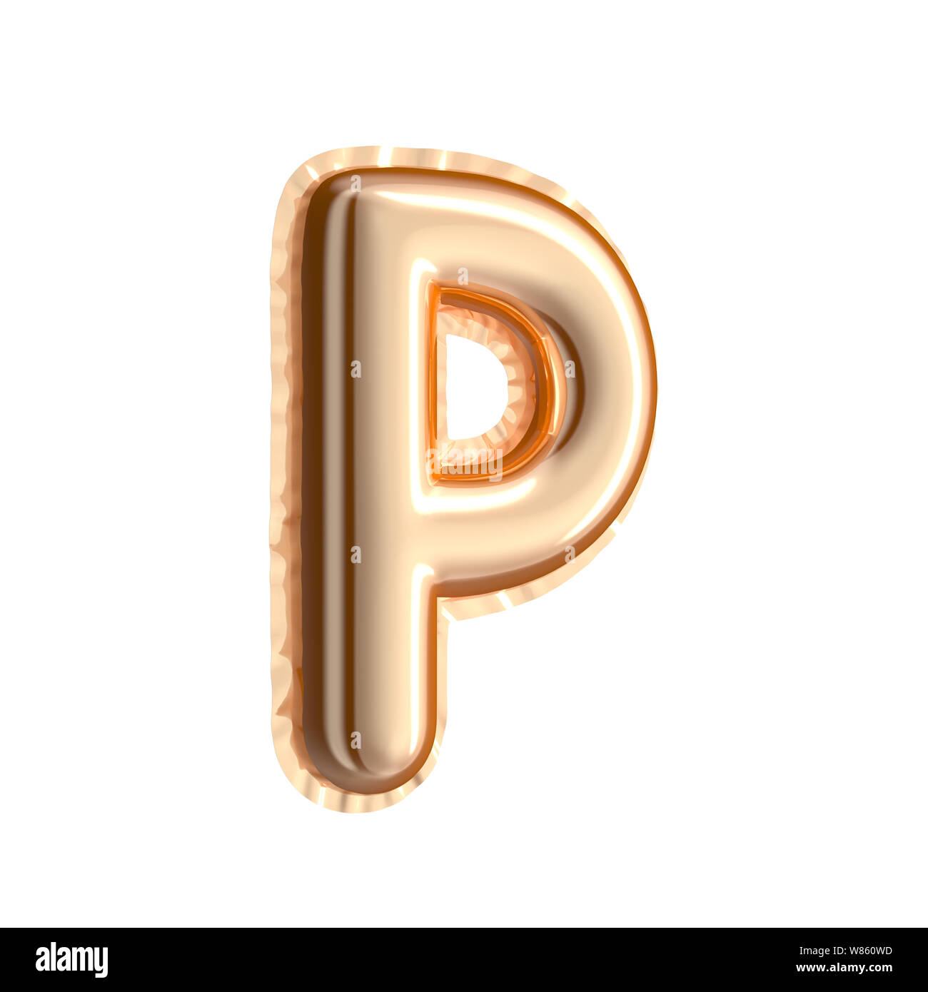 Golden color right tilt balloon letter P isolated on white background ...
