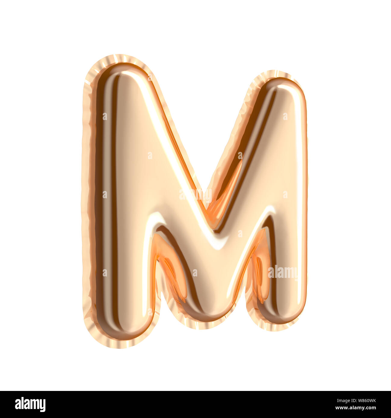 Golden color right tilt balloon letter M isolated on white background ...