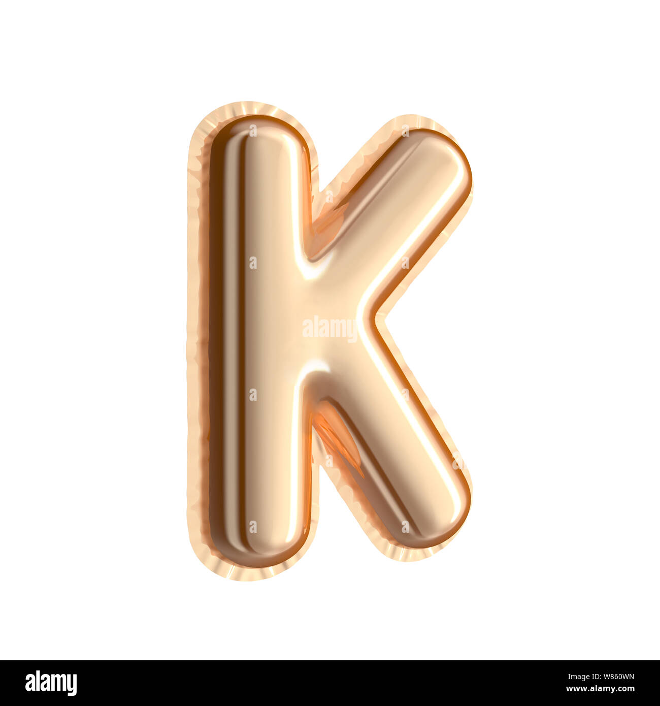 Golden color right tilt balloon letter K isolated on white background ...