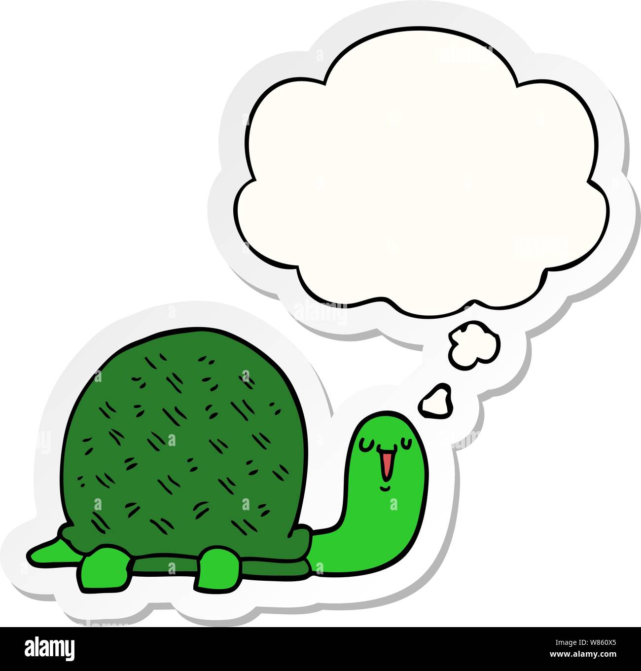 cute cartoon turtle with thought bubble as a printed sticker Stock Vector