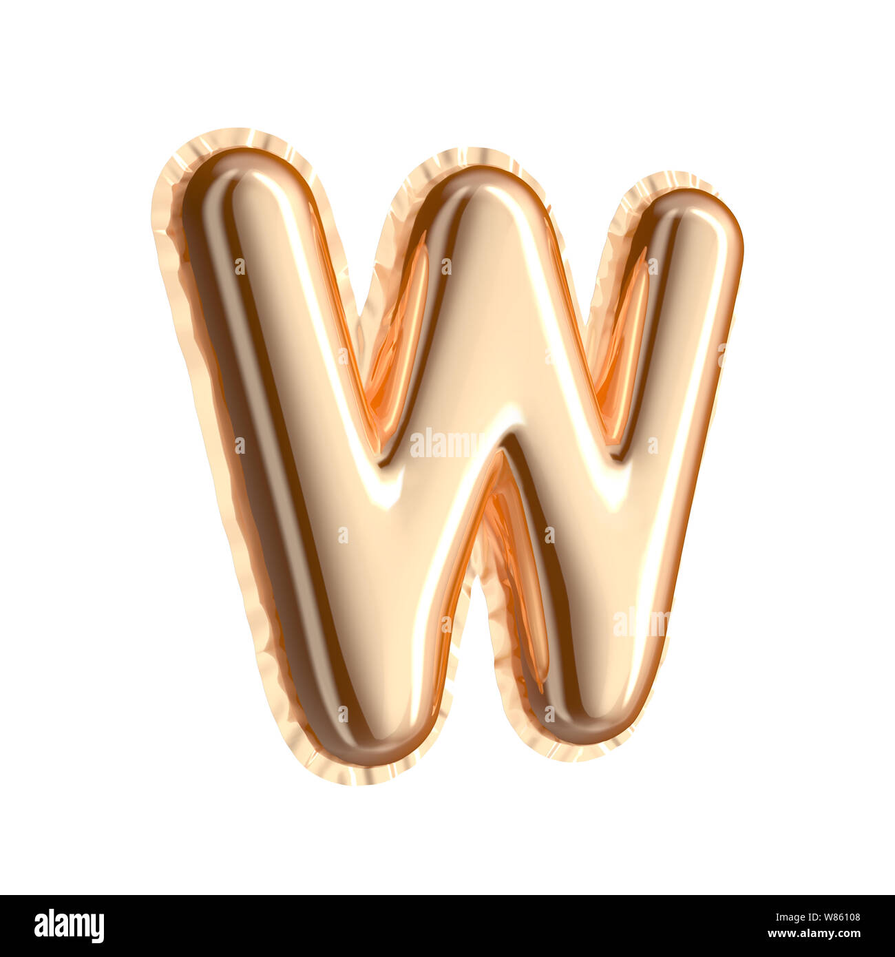 Golden color right tilt balloon letter W isolated on white background ...