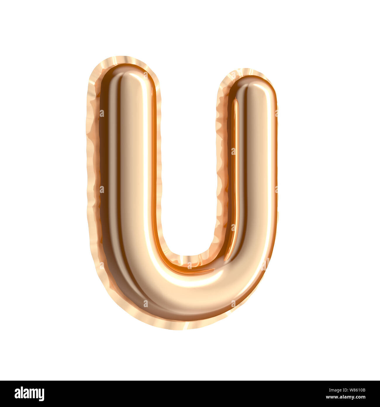 Golden color right tilt balloon letter U isolated on white background ...
