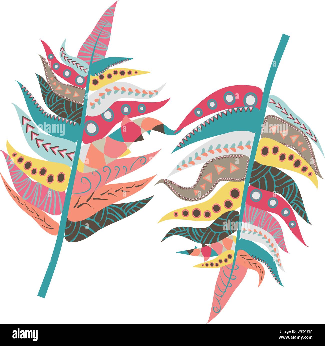 set of hand drawn indian feathers. Bohemian style illustration for ...