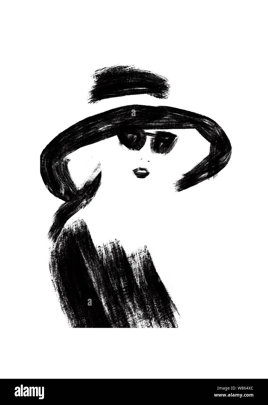 Vintage look Abstract fashion illustration in black and white print with paint splashes Stock