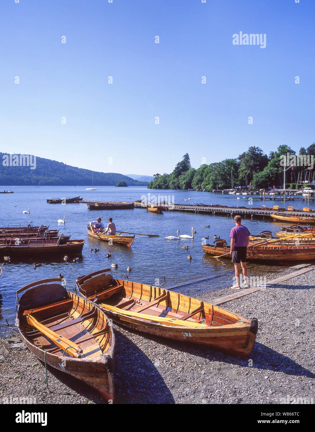 Rowing boats on Lake Windermere, Bowness-on-Windermere, Lake District National Park, Cumbria, England, United Kingdom Stock Photo