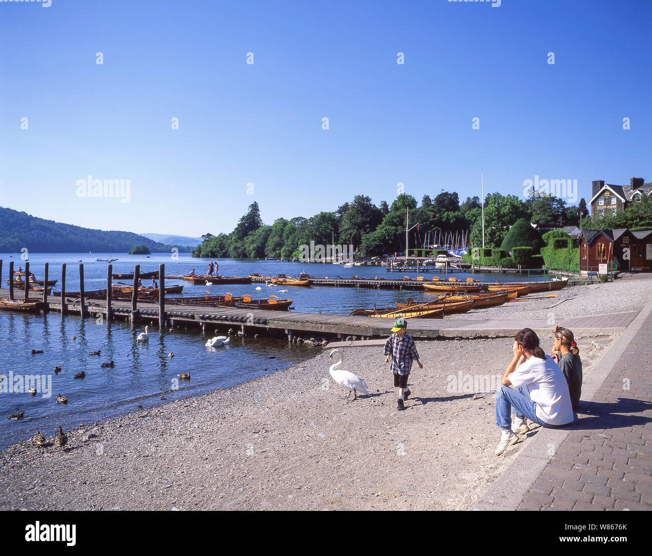 Waterfront at Lake Windermere, Bowness-on-Windermere, Cumbria, England, United Kingdom Stock Photo