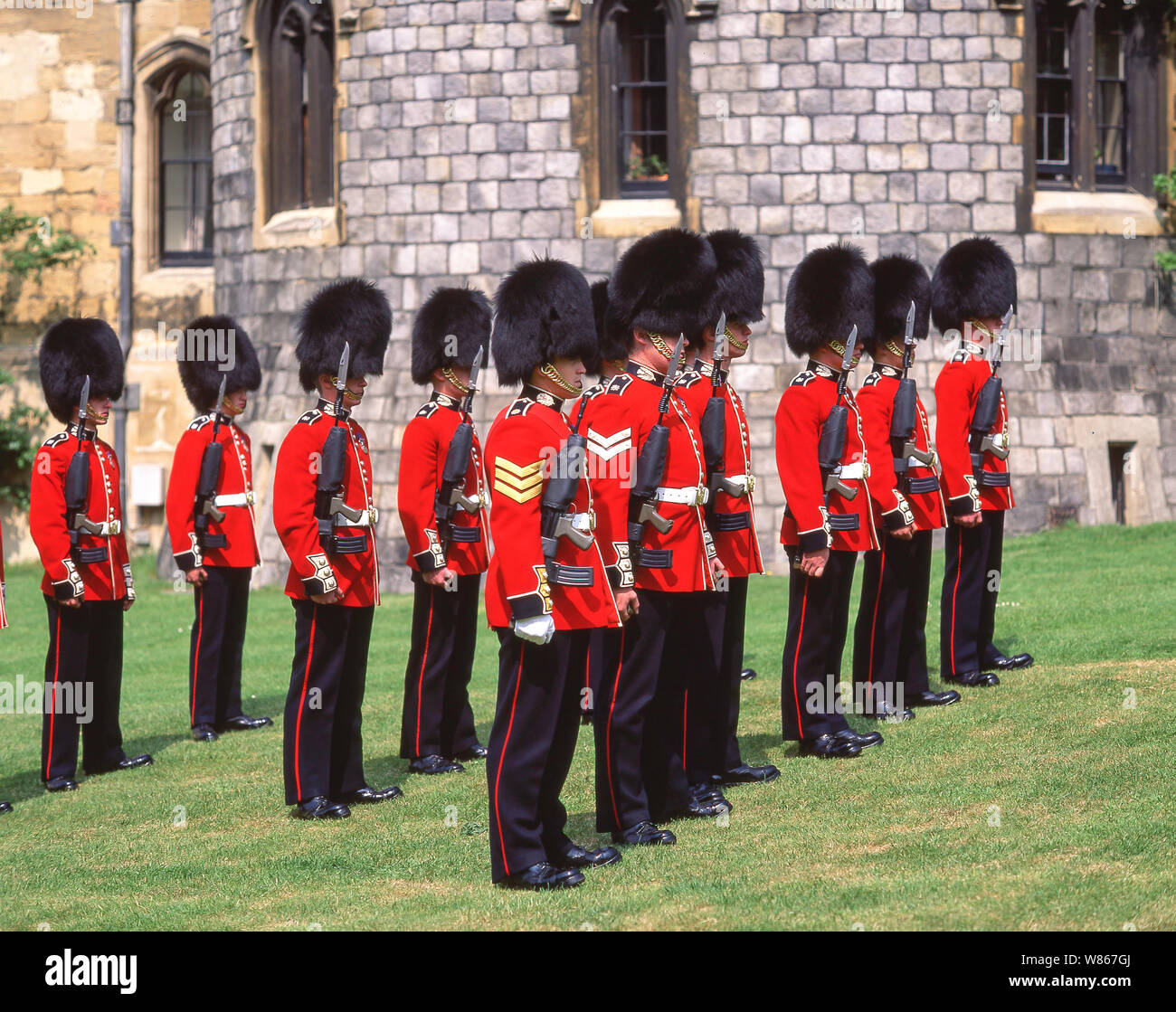 Royal Guards parading at Windsor Castle, Windsor, Berkshire, England, United Kingdom Stock Photo