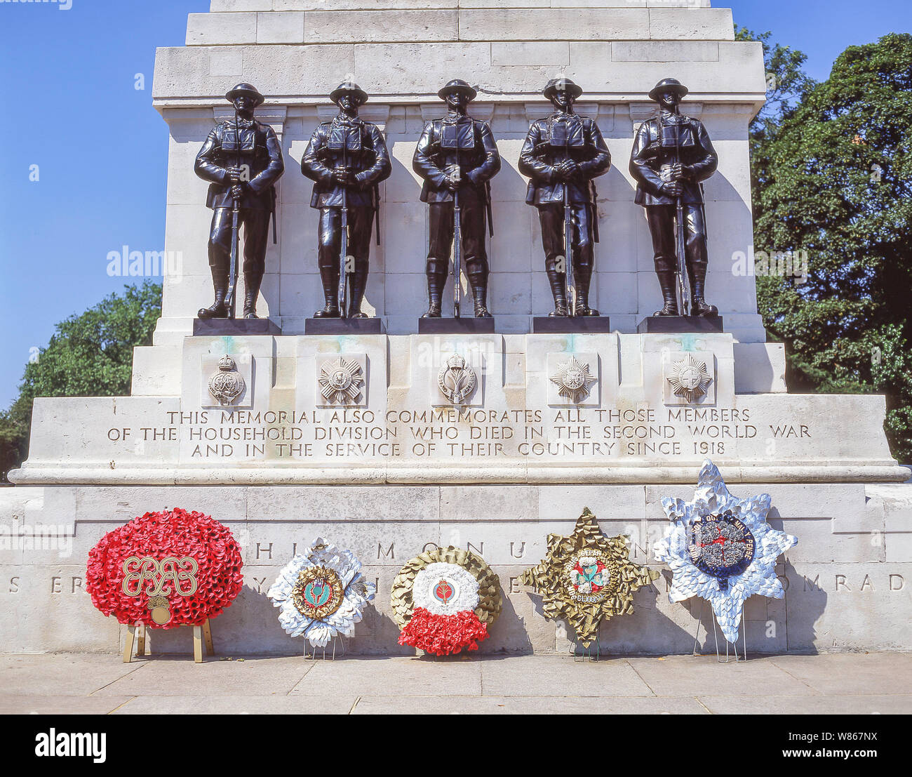 Wreaths by War Memorial, St James's Park, St. James's, City of Westminster, Greater London, England, United Kingdom Stock Photo