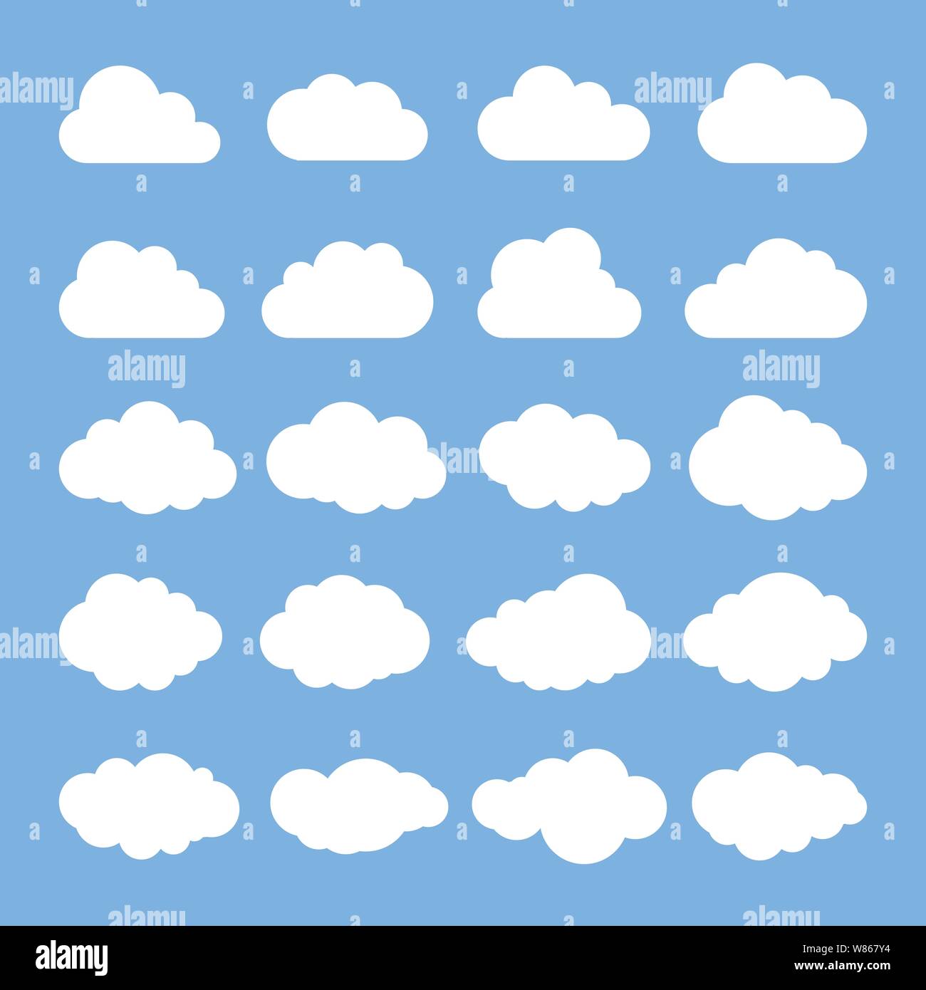 Cloud. Abstract white cloudy set isolated on blue background. Vector ...
