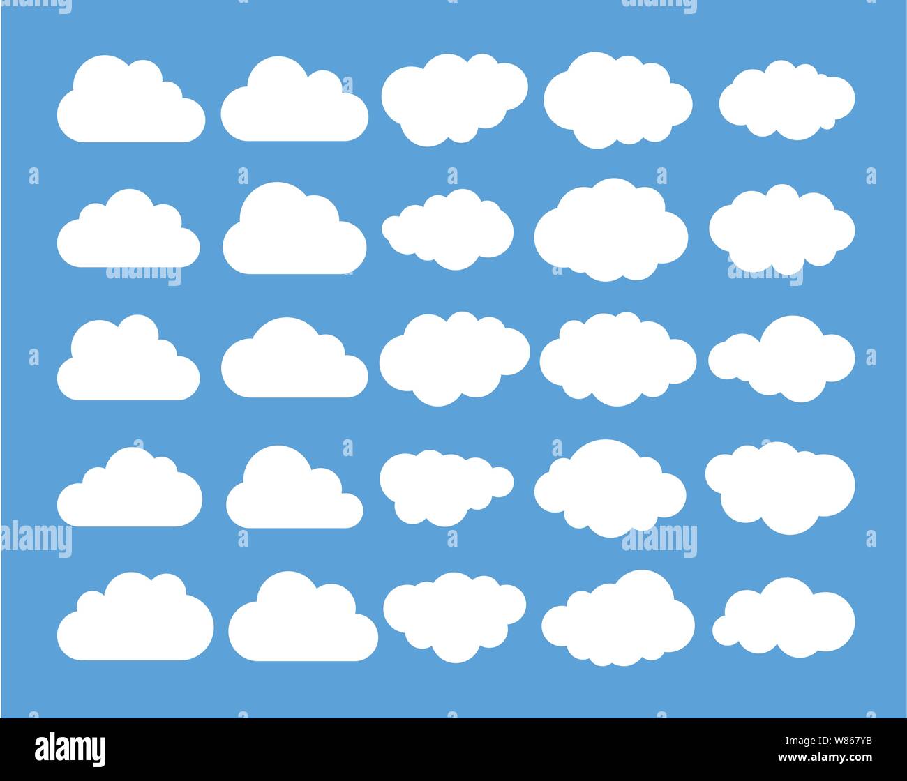 Cloud. Abstract white cloudy set isolated on blue background. Vector ...