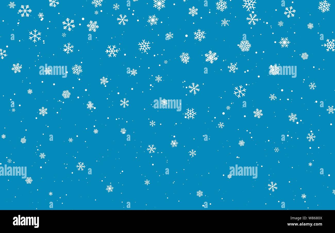 Christmas snow. Falling snowflakes on blue background. Snowfall. Vector ...