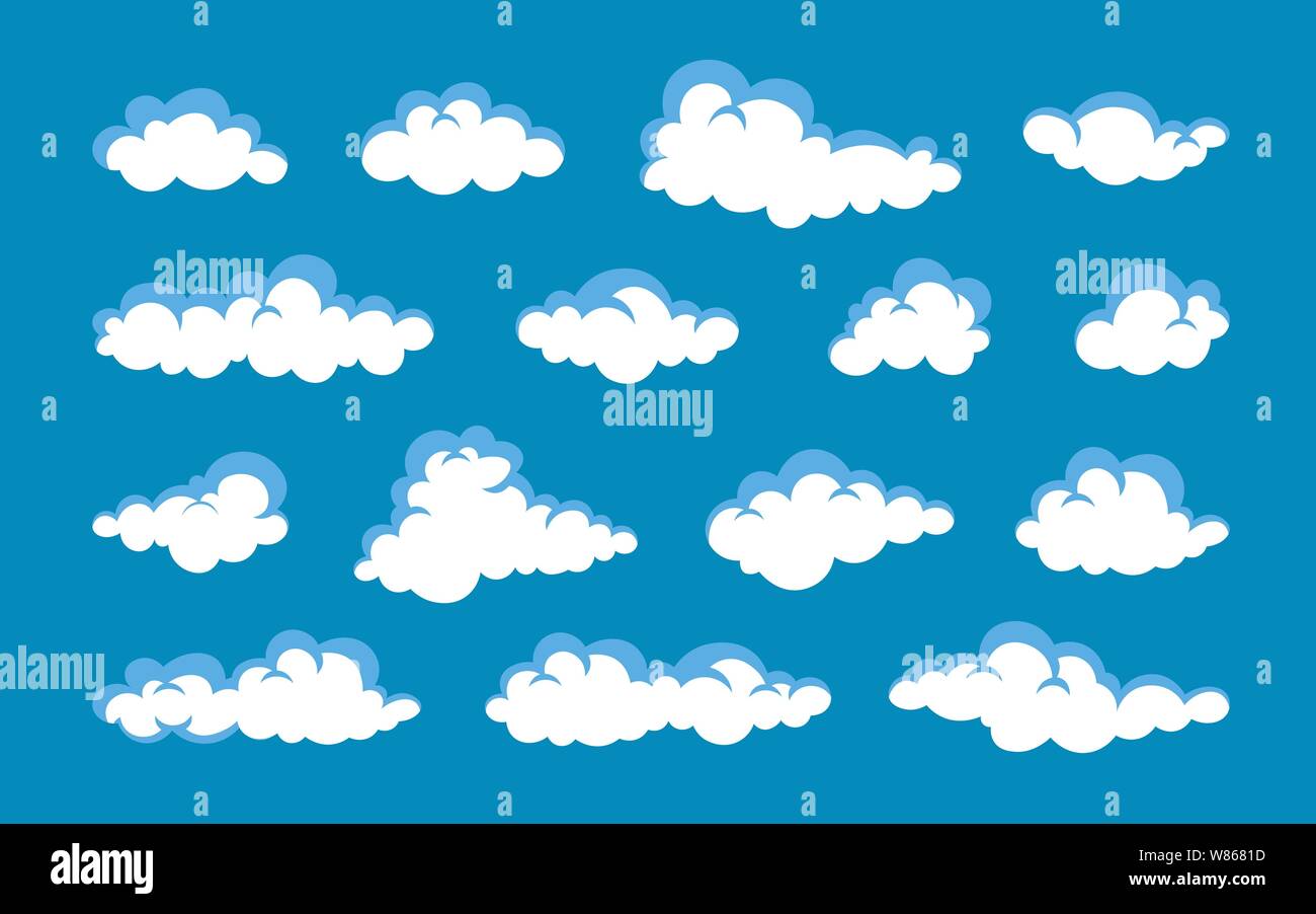 Cloud. Abstract white cloudy set isolated on blue background. Vector ...