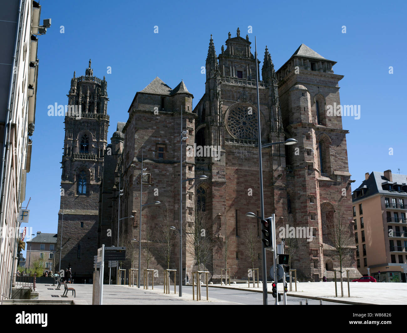 Rodez (south of France): facade and square in front of Rodez Cathedral ...