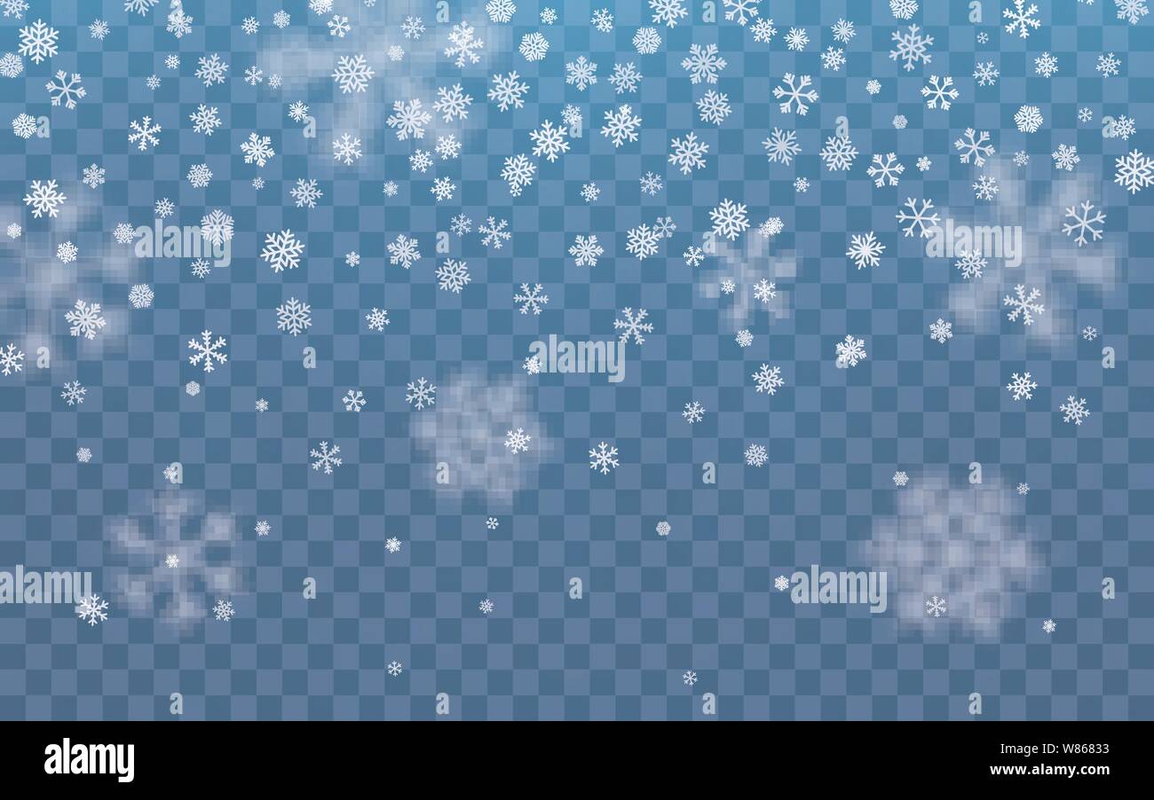 Christmas snow. Falling snowflakes on blue background. Snowfall. Vector ...