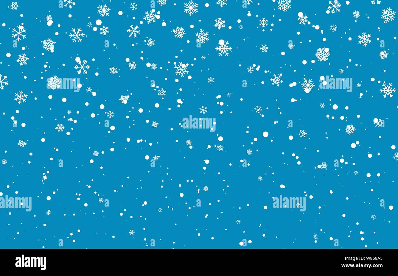 Christmas snow. Falling snowflakes on blue background. Snowfall. Vector ...