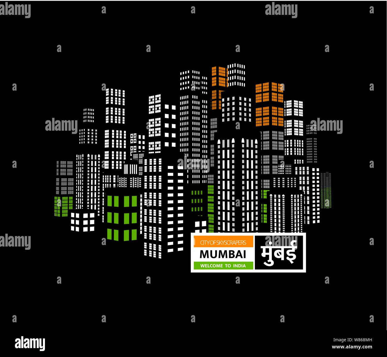 Mumbai is a city of skyscrapers, one of the financial centers of India. Vector illustration with city silhouette. Stock Vector