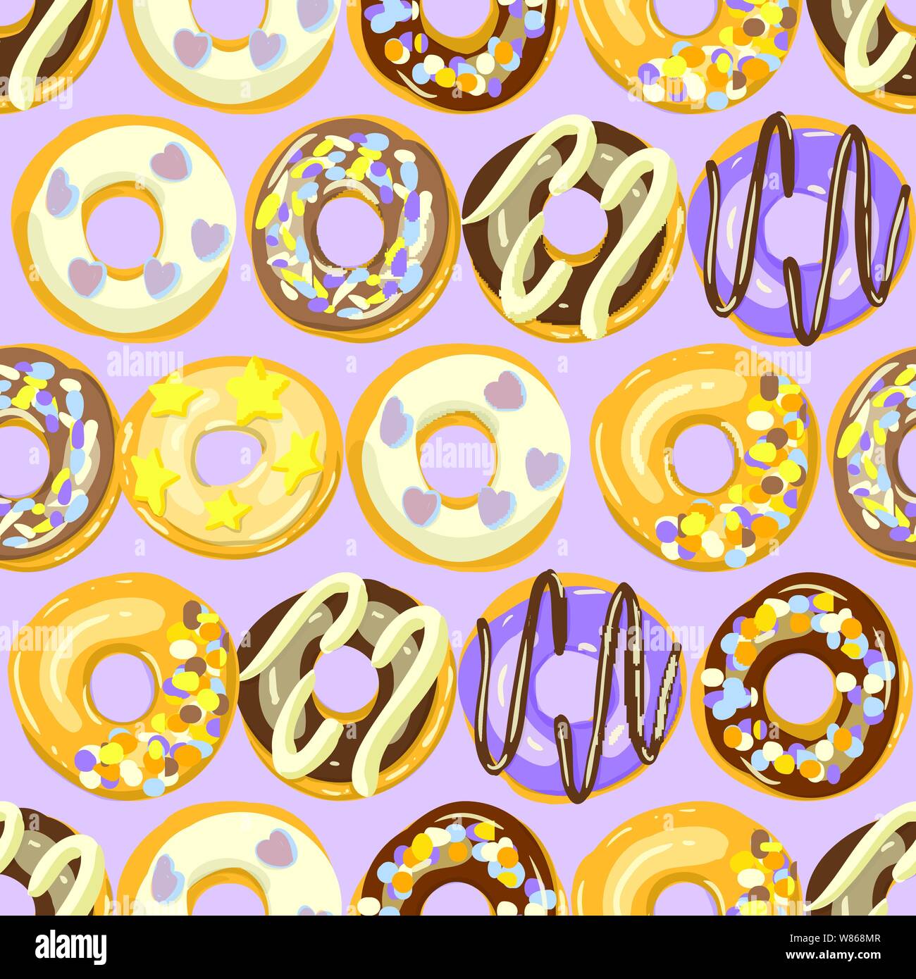 Glazed Donuts Seamless Pattern Vector Cartoon Style Doughnuts Illustration Stock Vector Image 6692