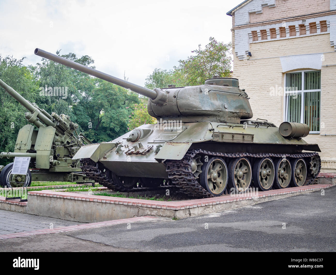 KIEV, UKRAINE-JULY 23, 2019: 1944 Battle Tank T-34/85 in the Polytechnic Museum at Ukrainian National Technical University Stock Photo