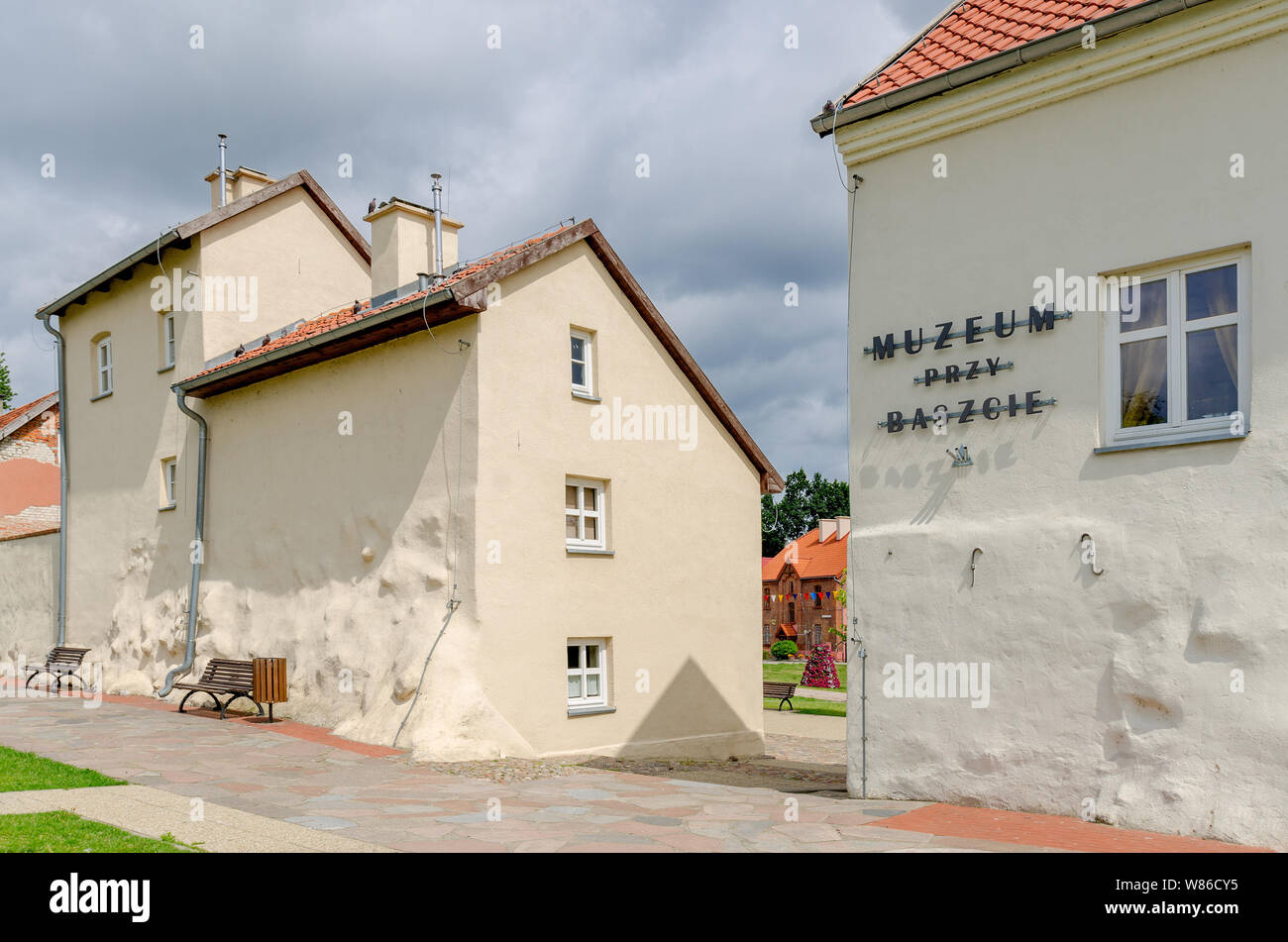 Dobre Miasto, ger. Guttstadt, warmian-mazurian province, Poland.  Open-air city buildings museum - 'Museum by the Tower', 17th cent. houses complex. Stock Photo