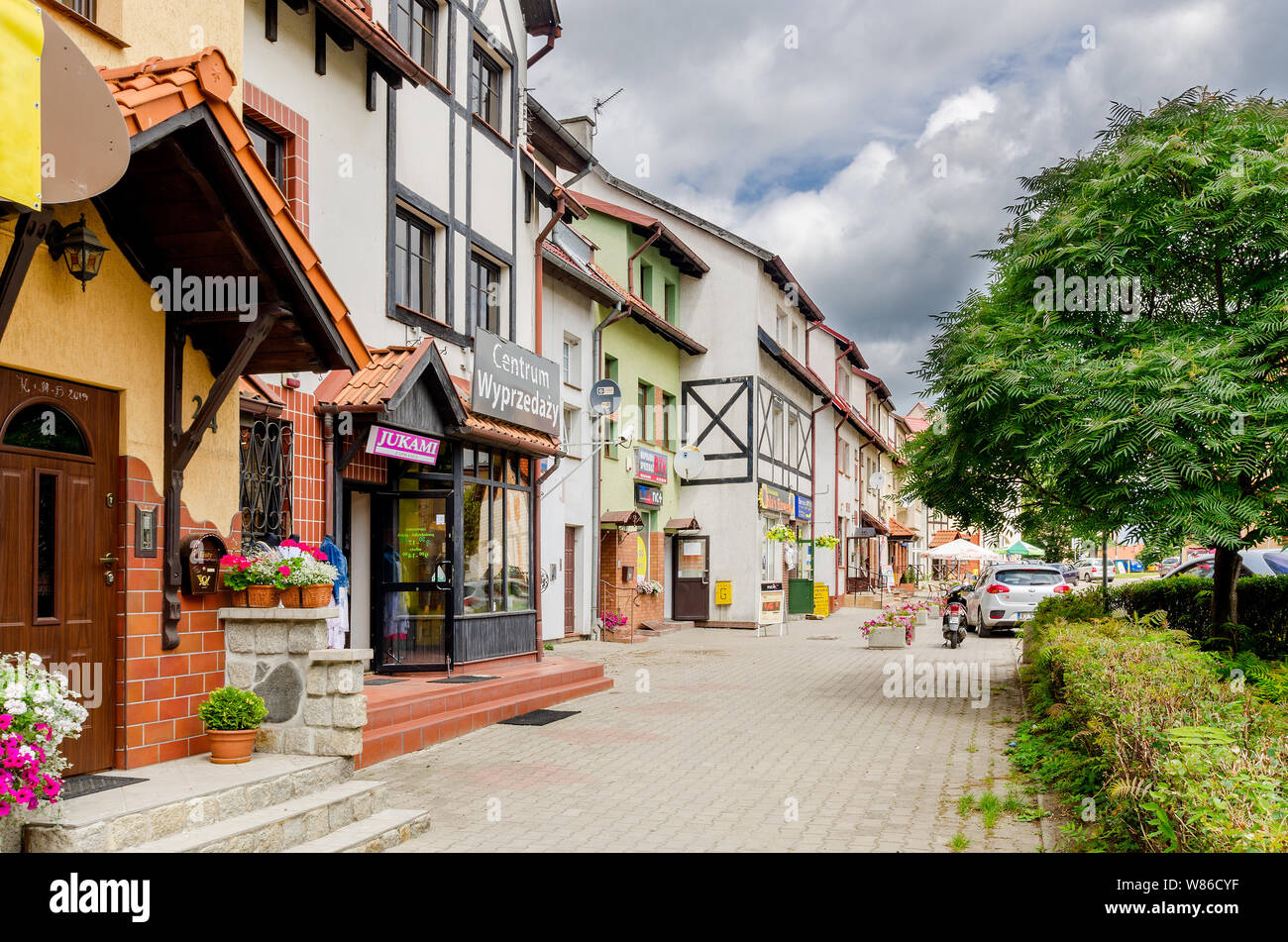 Dobre Miasto, ger. Guttstadt, warmian-mazurian province, Poland. John Paul II street. Stock Photo