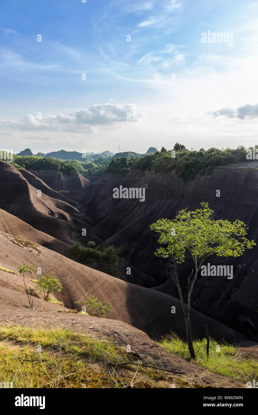 Landscape of Danxia landform in Gaoyi Mountain in Chenzhou city ...