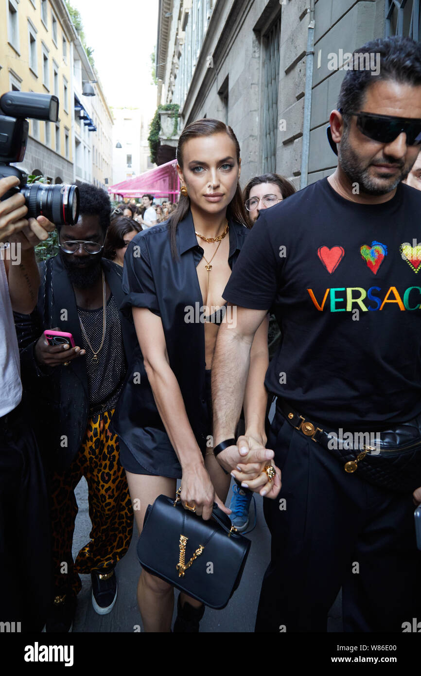 Milan Italy June 15 2019 Super Model Irina Shayk Walking Before Versace Fashion Show Milan Fashion Week Street Style Stock Photo Alamy