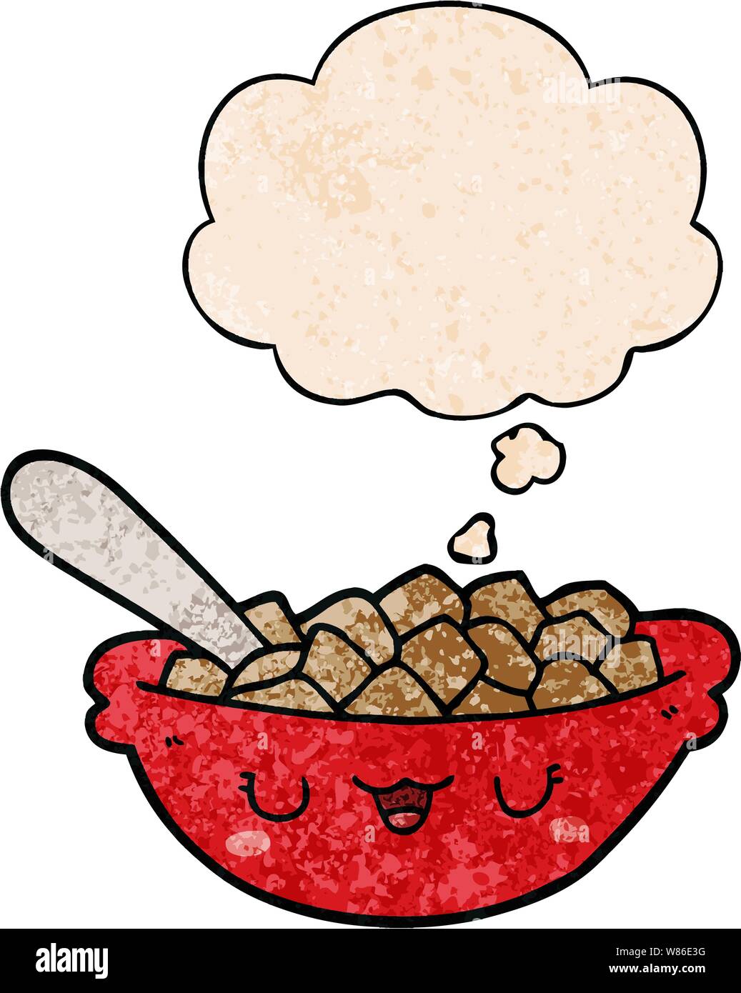 cute cartoon bowl of cereal with thought bubble in grunge texture style ...