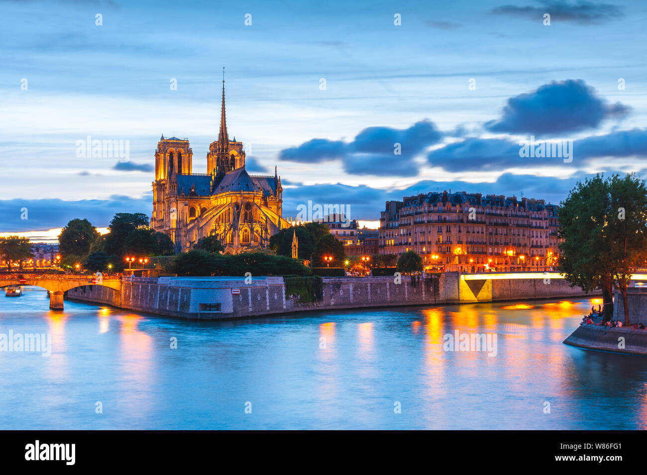 night scene of paris by Seine Riverin france Stock Photo