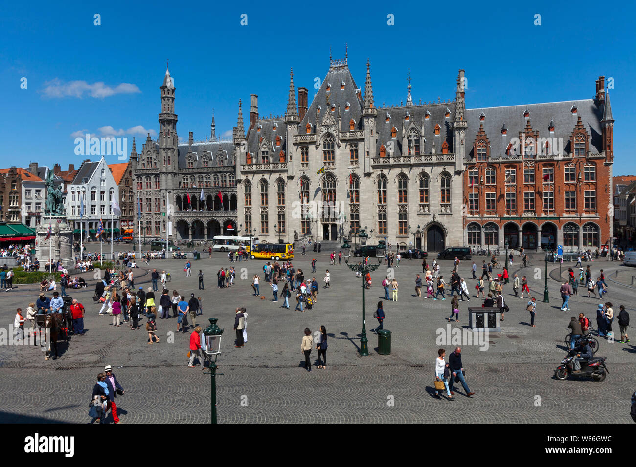 Belgium, Bruges: elaborate facade of the Provincial Palace in neo-Gothic style in the main square Markt ('Market Square'). The historical centre of Br Stock Photo