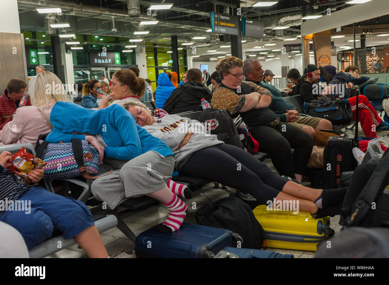 London Luton Airport, people waiting for a delay Stock Photo