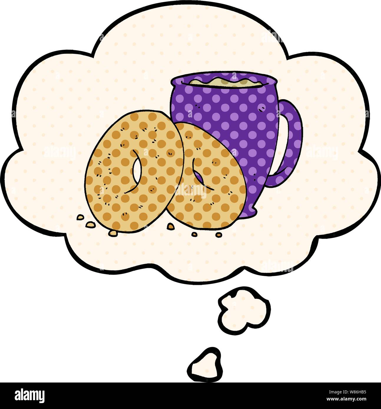 Cartoon Coffee And Donuts With Thought Bubble In Comic Book Style