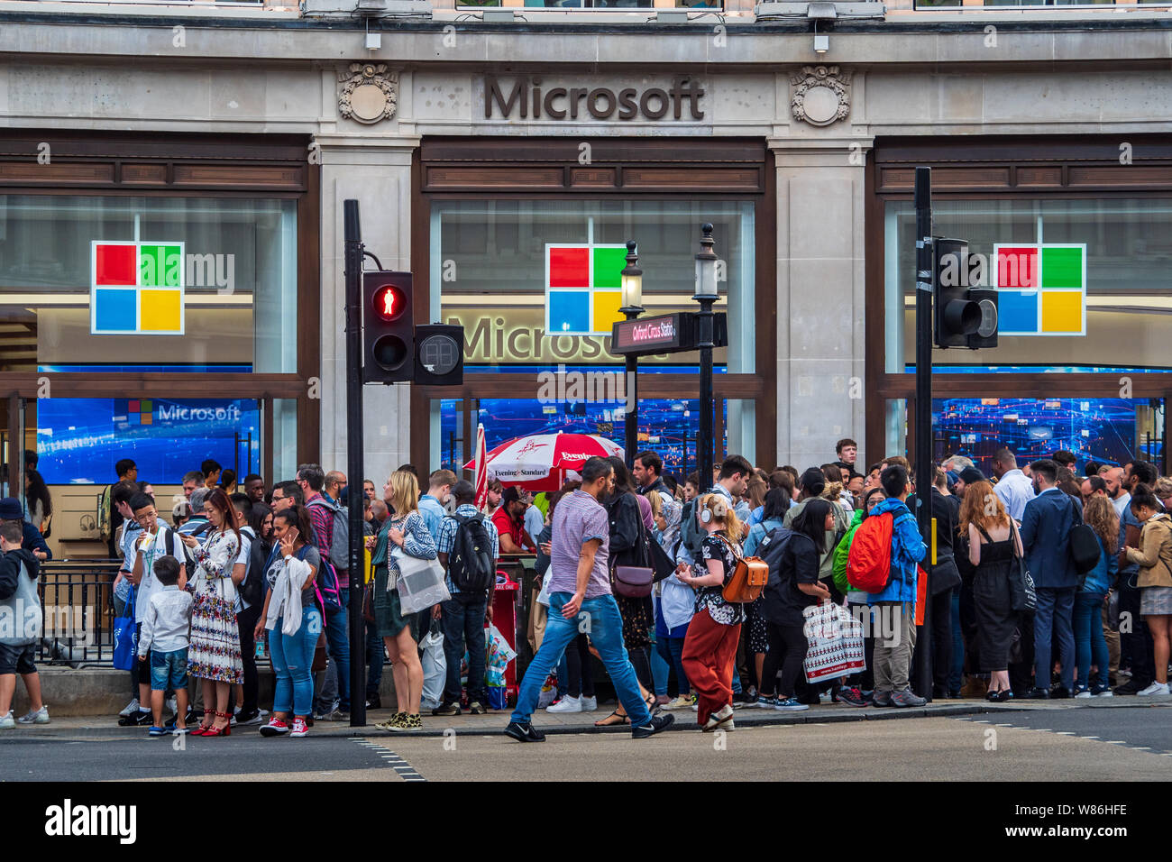 Microsoft Store Oxford Circus London - Microsoft Oxford Circus - the new Microsoft store on Oxford Street in London's West End. Opened 2019. Stock Photo