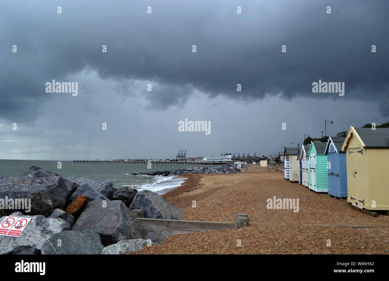 Moody sky overlooking Felixstowe, Suffolk, United Kingdom Stock Photo