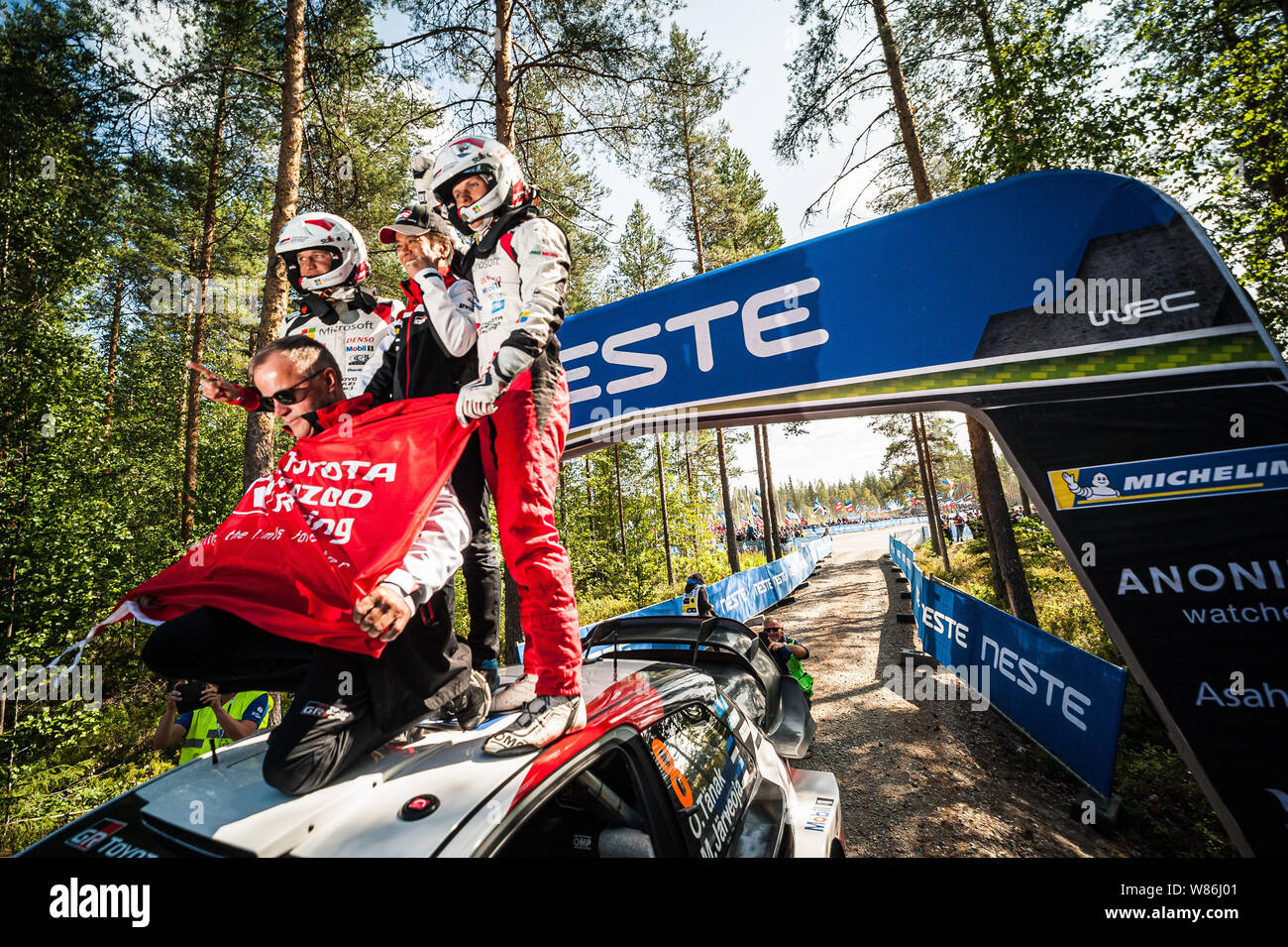 Winners of WRC Finland 2019 - Ott Tanak and Martin Jarveoja with Toyota Yaris WRC. (CTK Photo/Petr Skrivanek) Stock Photo